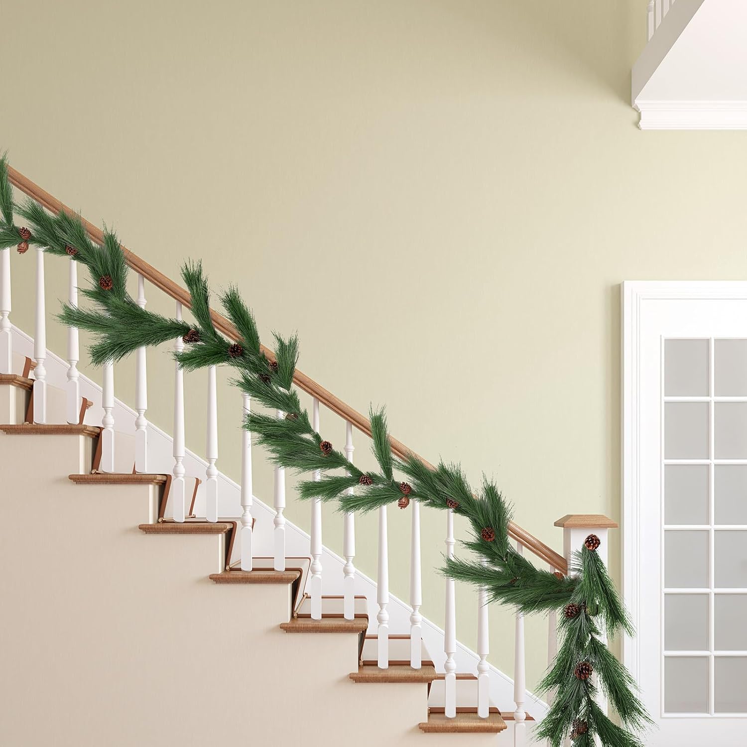 Jutom 13 ft Christmas Deluxe Norfolk Pine Garlands Artificial Long Needle Pine Cone Classic Style Garland Realistic Xmas Cedar Garland for Holiday Mantle Table Indoor Outdoor Decor - Image 3