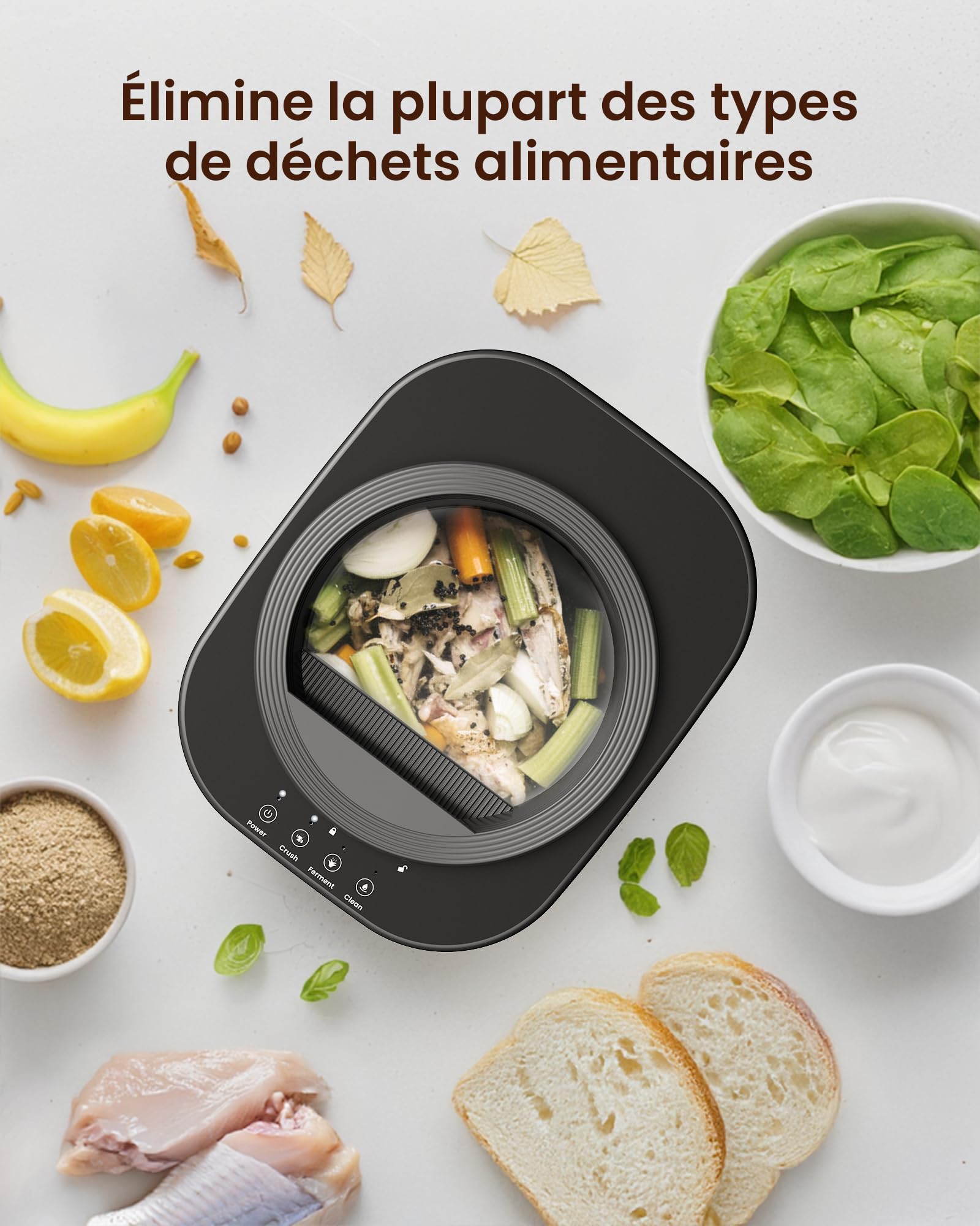 Composteur Électrique de Cuisine 4L, Composteur Intelligent de Comptoir, sans Odeur & Silencieux, Auto-nettoyant – Transforme Les Déchets Alimentaires en Engrais, Composteur d’Intérieur, Noir