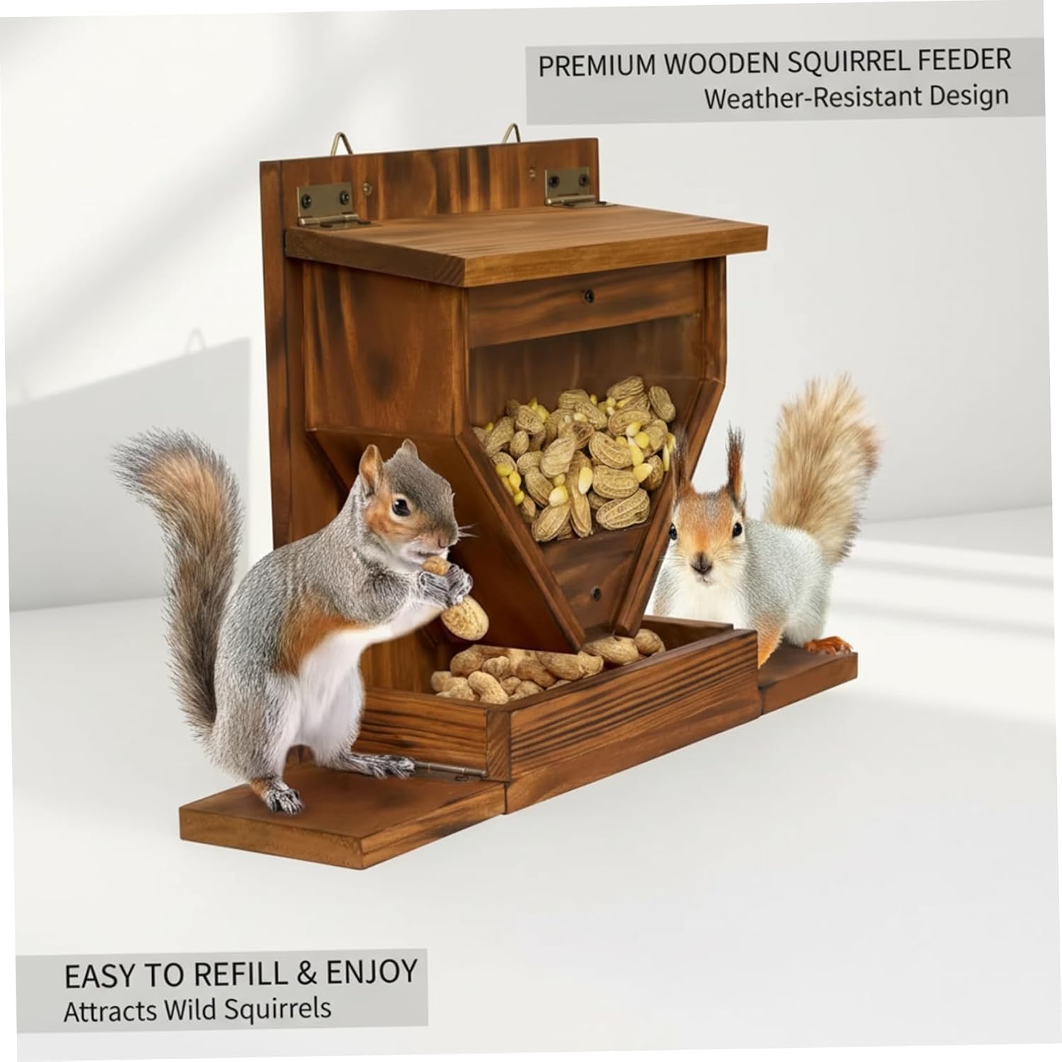Squirrels Feeder, Wooden Chipmunk Feeder with Flexible Roof, Chipmunk Feeding Box with Transparent Window for Outside, Backyard and Garden Squirrels Feeders for Outdoors