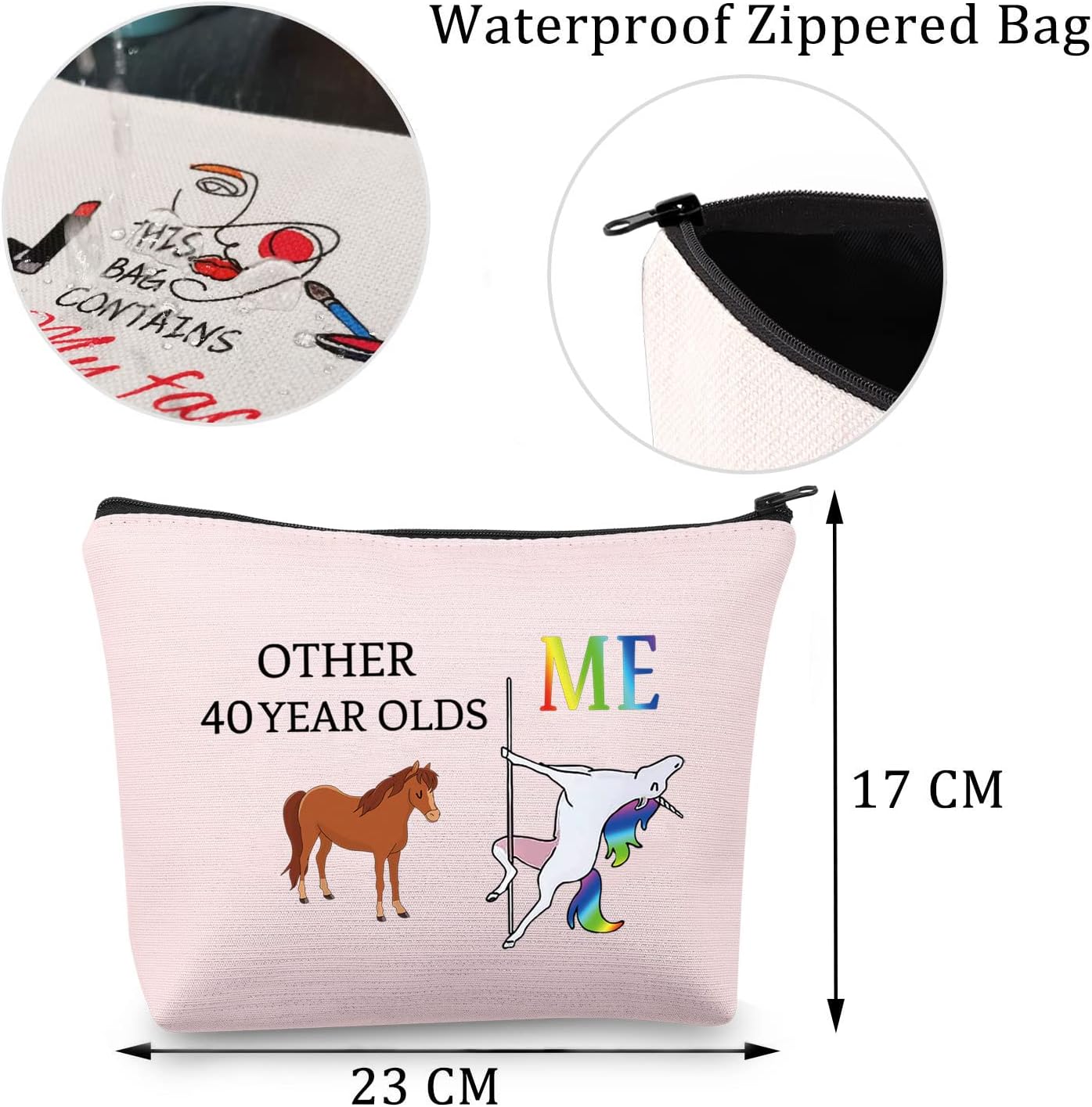 40th Birthday Gifts for Women Other 40 Year Olds Me Unicorn Bag 40 and Fabulous Gift Bags 40th Birthday Makeup Bag Cosmetic Bag (40th Pink Bag) - Image 3