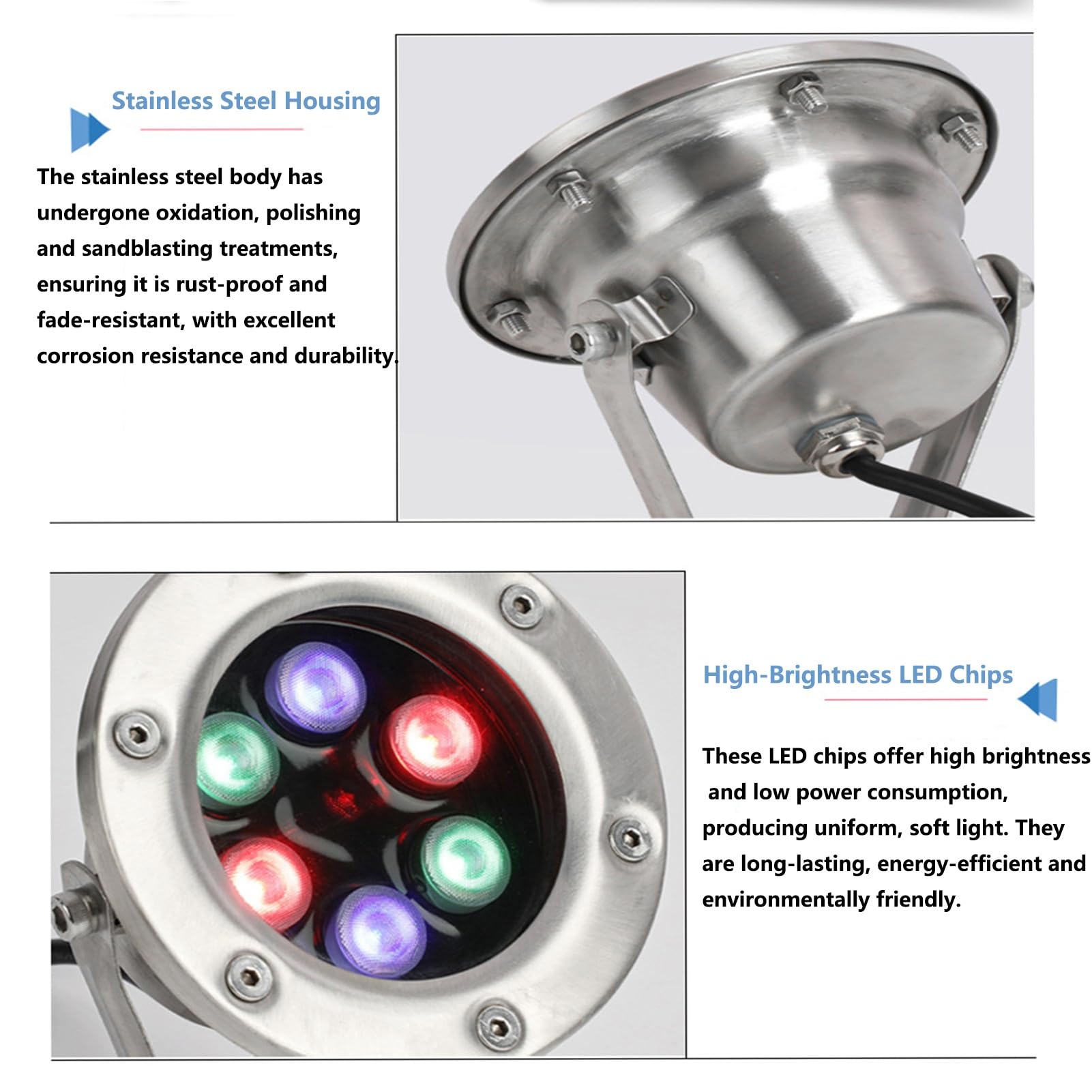 Faretto Subacqueo per Stagno IP68 Illuminazione per Fontana A LED Impermeabile Subacquea in Acciaio Inossidabile 12V per Piscina