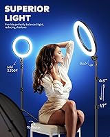 Vista 2 de Kaiess - Anillo de luz para selfie de 10.2 pulgadas con soporte de trípode ajustable de 65 pulgadas y soporte para teléfono para transmisión