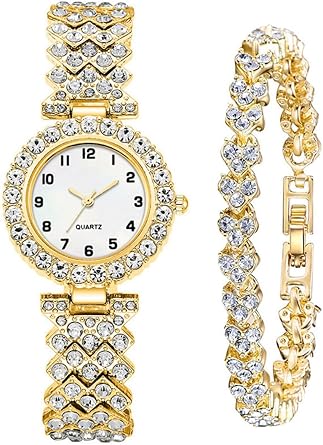 BESTKANG Women Diamond Watch Luxury Fashion Ladies Bangle Bracelet Set Wrist Watch Women Dress Watch,01 Gold,Luxury Stylish