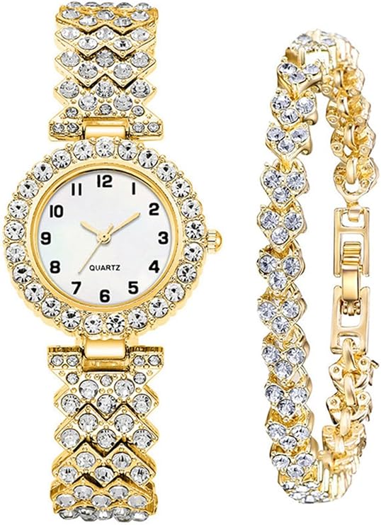 BESTKANG Women Diamond Watch Luxury Fashion Ladies Bangle Bracelet Set Wrist Watch Women Dress Watch,01 Gold,Luxury Stylish