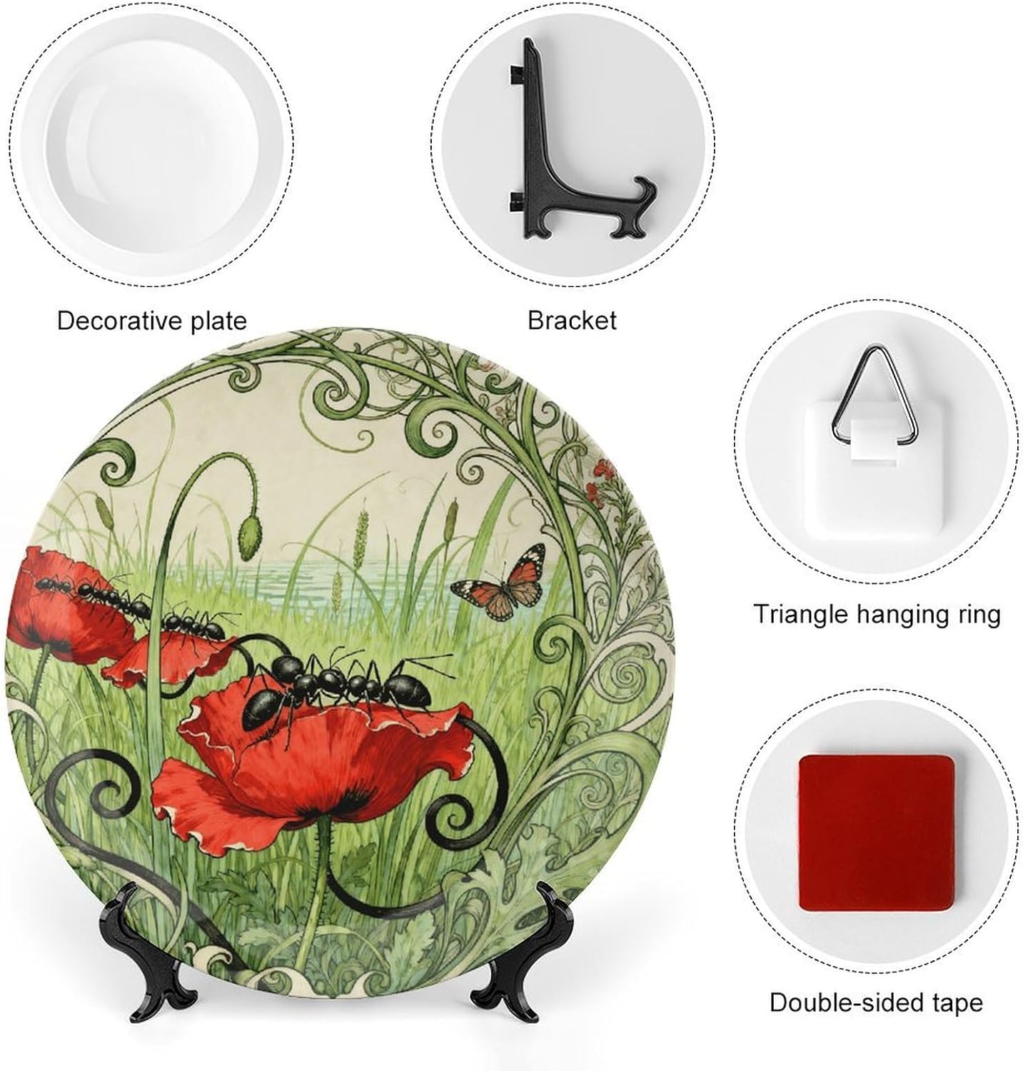 Ant Petal Line Ceramic Display Plate Decorative Round Hanging Bone China Plate with Display Stand for Kitchen Dining Room Wine Cabinet Home Décor Art Decoration 6inch image 3