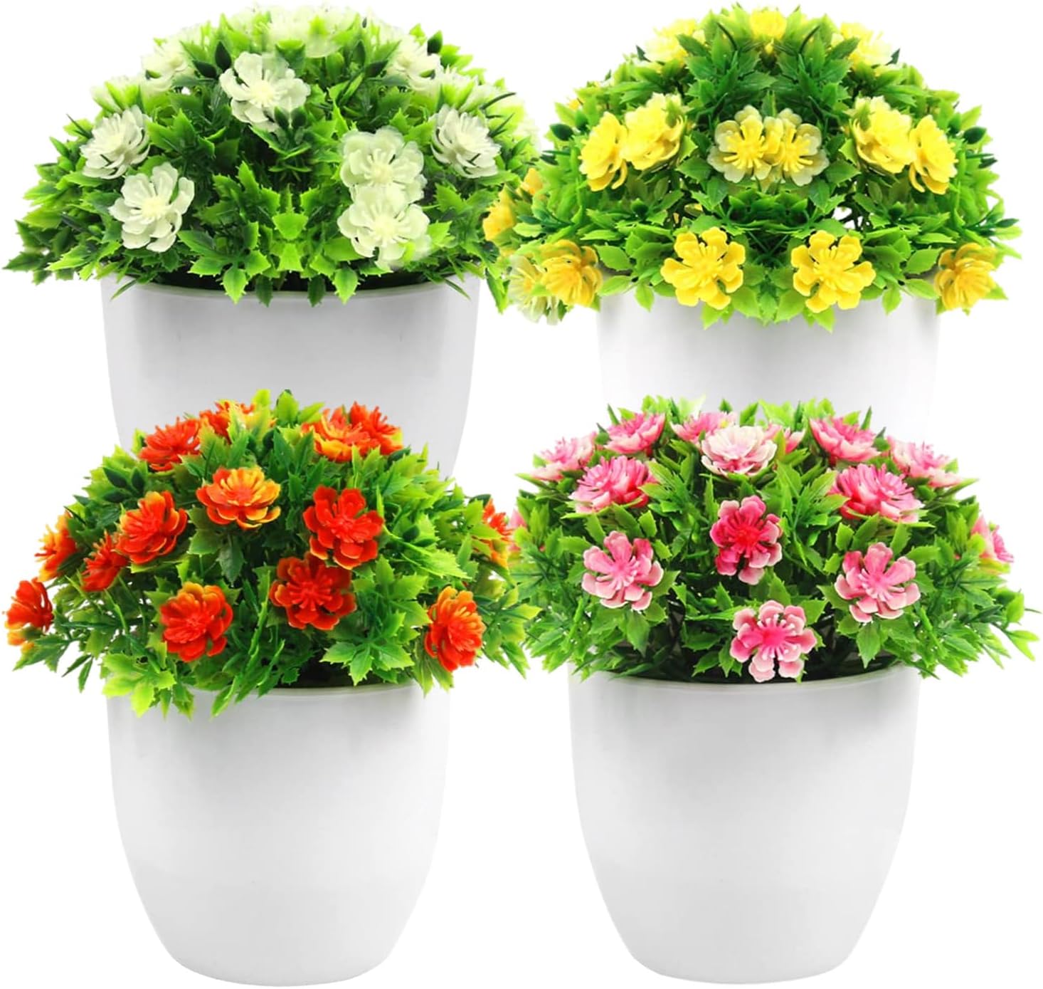YUE QIN Artificial Flowers Mini Artificial Plant Artificial Flowers in Pot for Table Decoration Indoor and Outdoor Decoration for Bathroom Cafe Living Room Office (5.5 Inches) Pack of 4