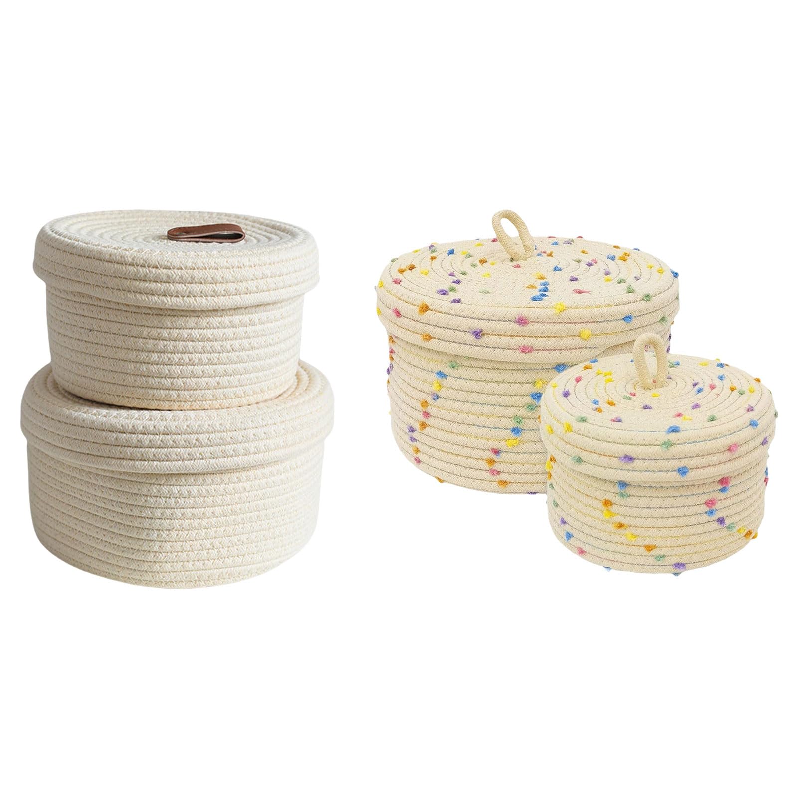 PANGBOER Paquete de 2 cestas de almacenamiento de cuerda de algodón resistentes con tapa para organizar llaves de cuerda y juguetes en elegantes diseños de colores