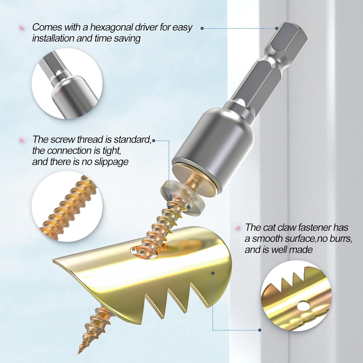 200Pcs Cat Claw Fasteners, Reuse Galvanized Fence Staples with Drill Bit for Wire Fencing Mesh