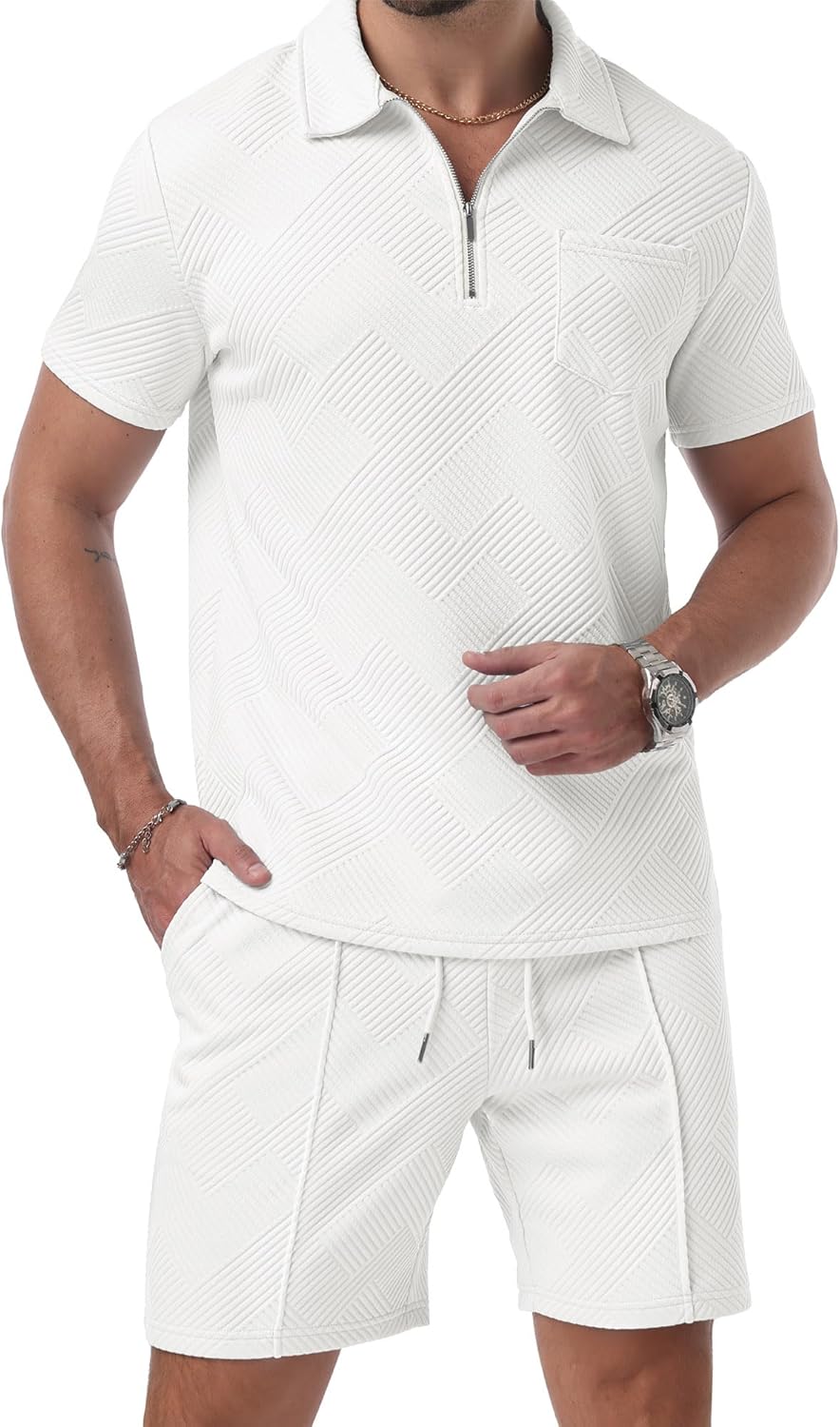 Askdeer Mens Short Sets 2 Piece Summer Track Suits Short Sleeve Sweatsuit Outfits 1/4 Zip Golf Polo Shirts Loungewear - Image 4