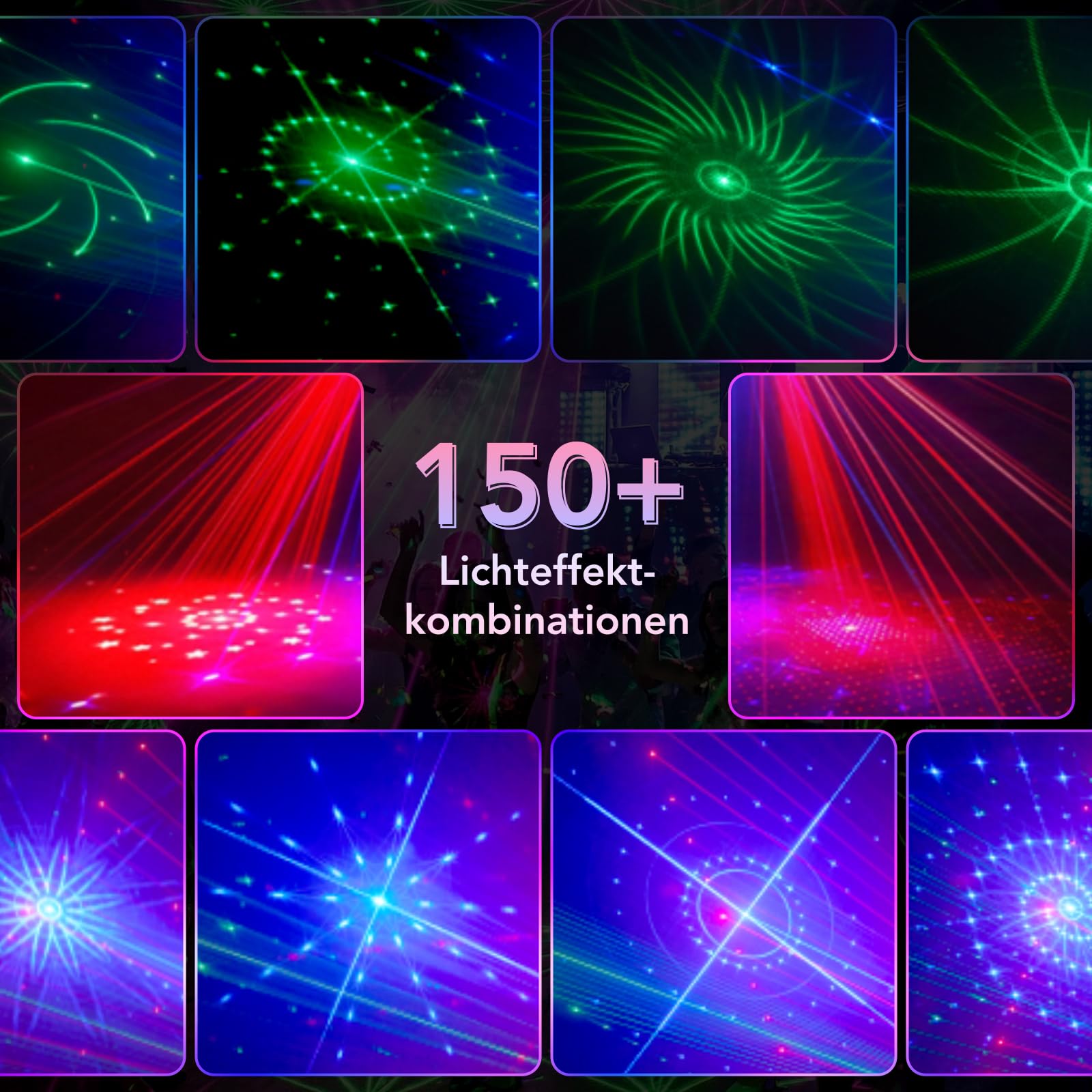 Tomshine 5-in-1 DMX Partylicht, 150+ Lichteffekt-Kombinationen & 15 Farben Magic Ball, 12x UV Schwarzlicht & 2x Goldene Stroboskop, Roter Stern-Strahl, Musikgesteuert Discolicht für Club, DJ