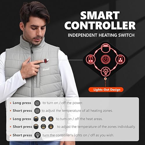 Miniatura 2 de Chaleco térmico para hombre con batería incluida, chaleco de calefacción eléctrico recargable de 7.4 V, temperatura inteligente. Control