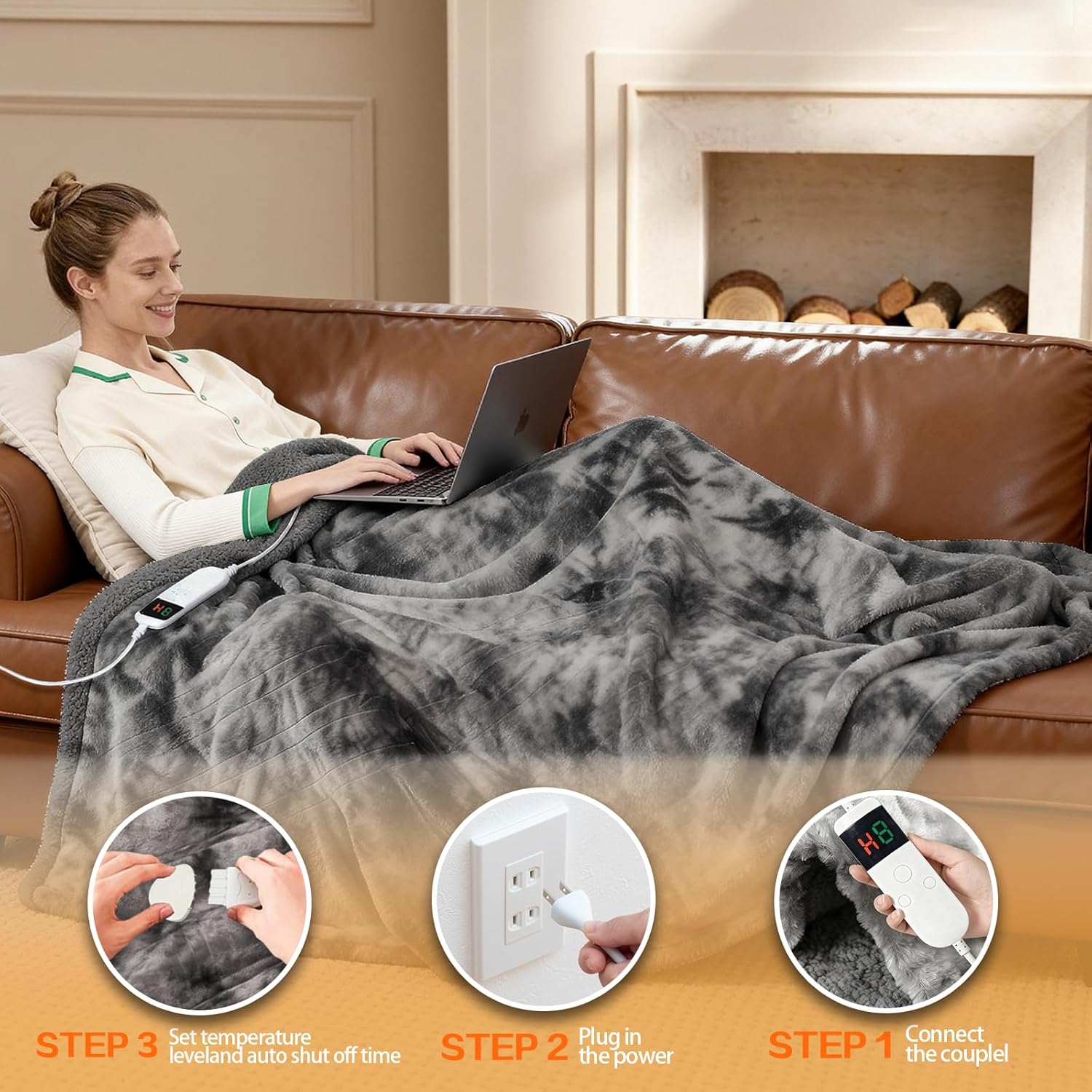 Heated Electric Blanket Throw 50''x60'' - Fast Tie-Dye Heating Blanket, Washable Heat Blanket 10 Heating Settings, 8h Timer Auto Off & Heated Protection, Soft Flannel & Sherpa Material