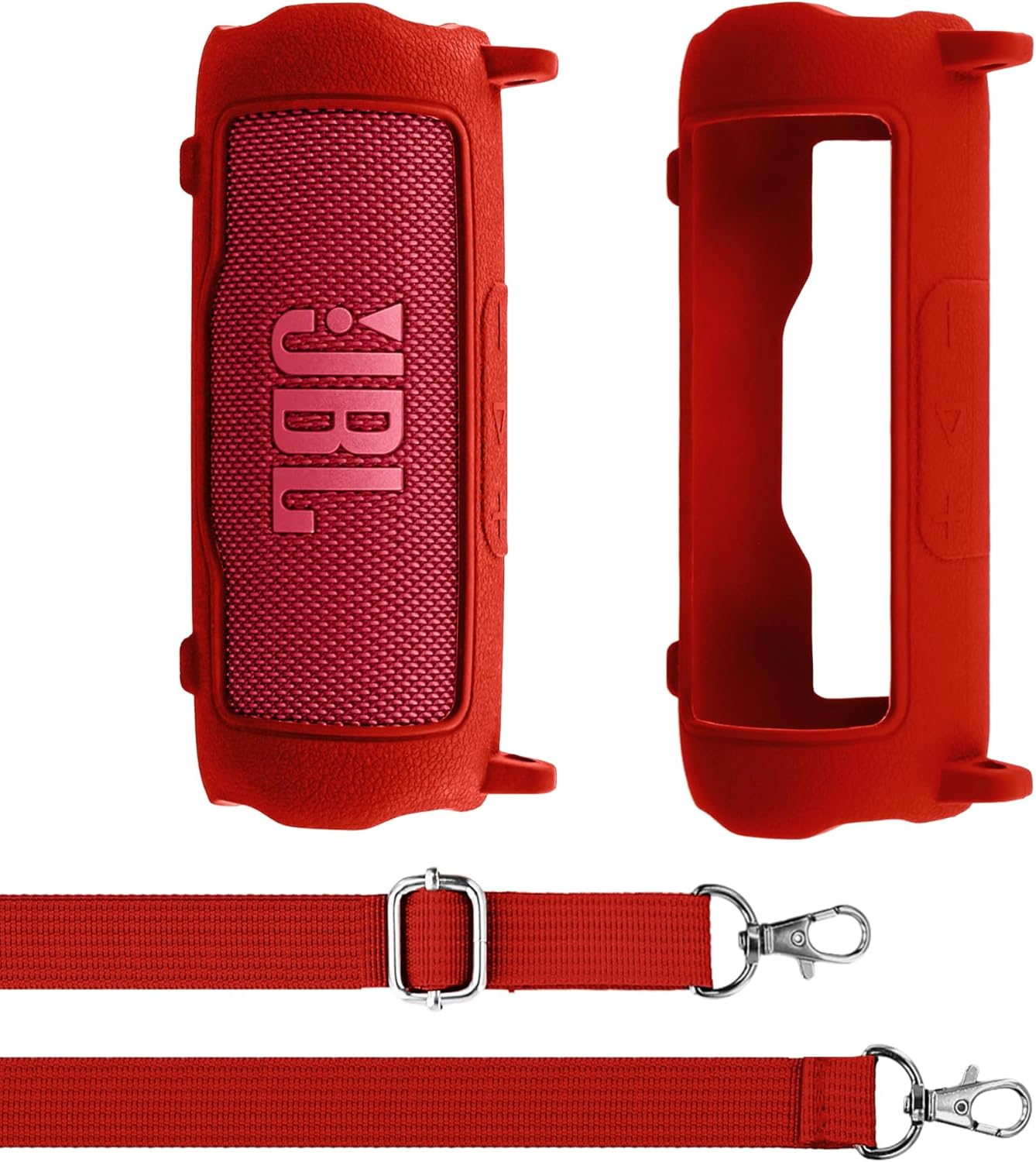 Aenllosi for JBL Flip 7 Protable Bluetooth Speaker Silicone Cover Case with Adjustable Shoulder Strap,Red (Case Only)