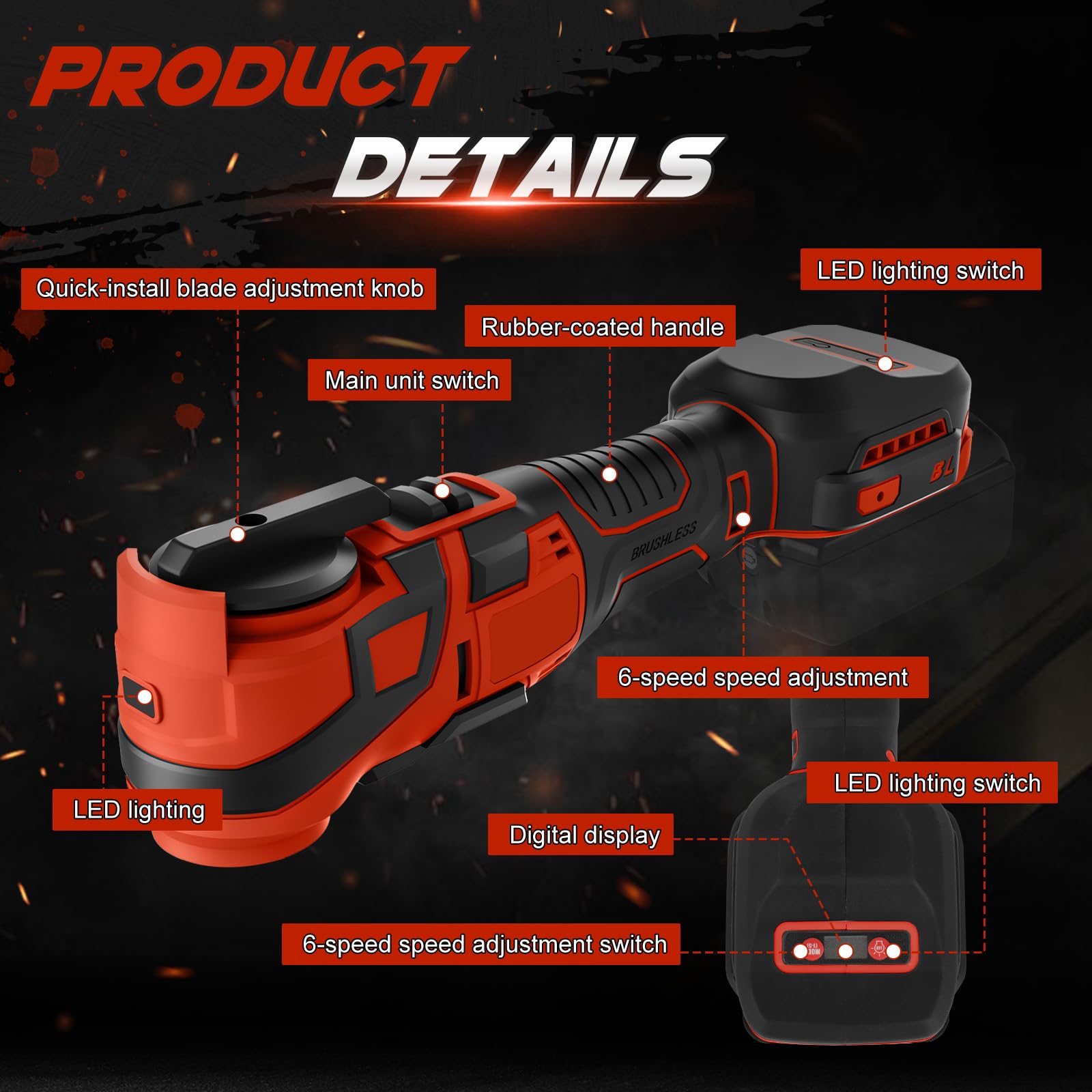 Roadtime Strumento multifunzione a batteria per batterie Milwaukee da 18 V (senza batteria), strumento di oscillazione fai da te con 15 accessori, 6 velocità variabile, 10000 – 20000 giri/min, per