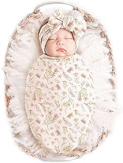 Konssy Baby Girl Newborn Receiving Blanket with Headband Set Baby Swaddle Nursery Swaddle Wrap
