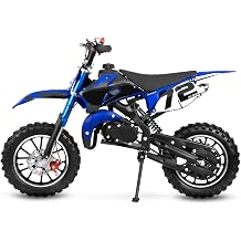 Gas Powered 49cc Dirt Bike, 24 MPH Max, Dual Suspension, Front/Rear Disc Brakes, Simple Pull Start, Trail Motorcycle, Blue