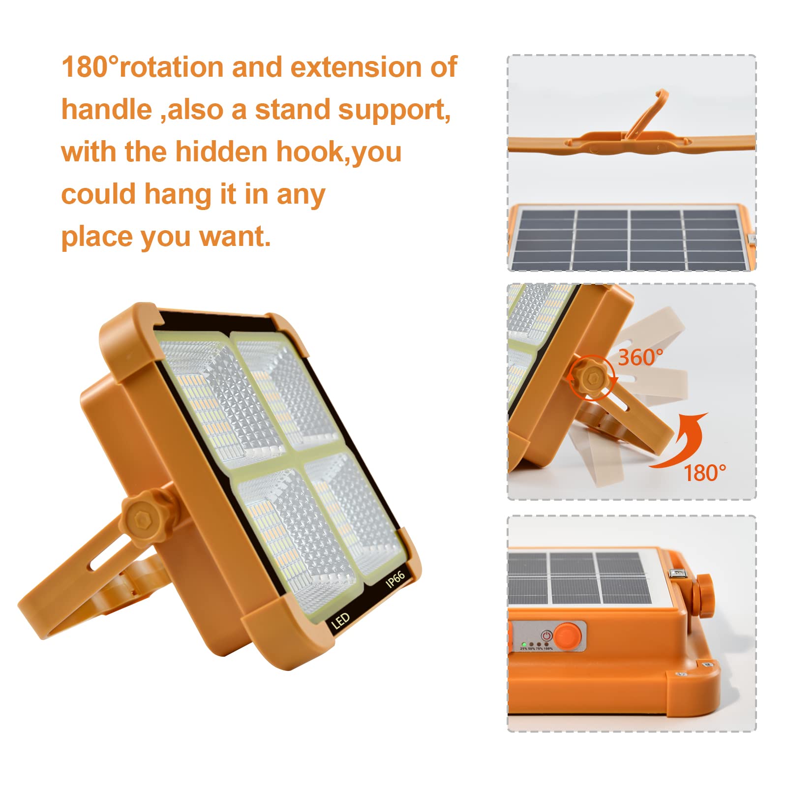 Foco LED Recargable, Foco LED Bateria 100W Con Control Remoto/Panel Solar/ 4 Modos de Luz/Batería Externa de 16500mAh/ Base Magnética para Camping, Trabajo, Pesca