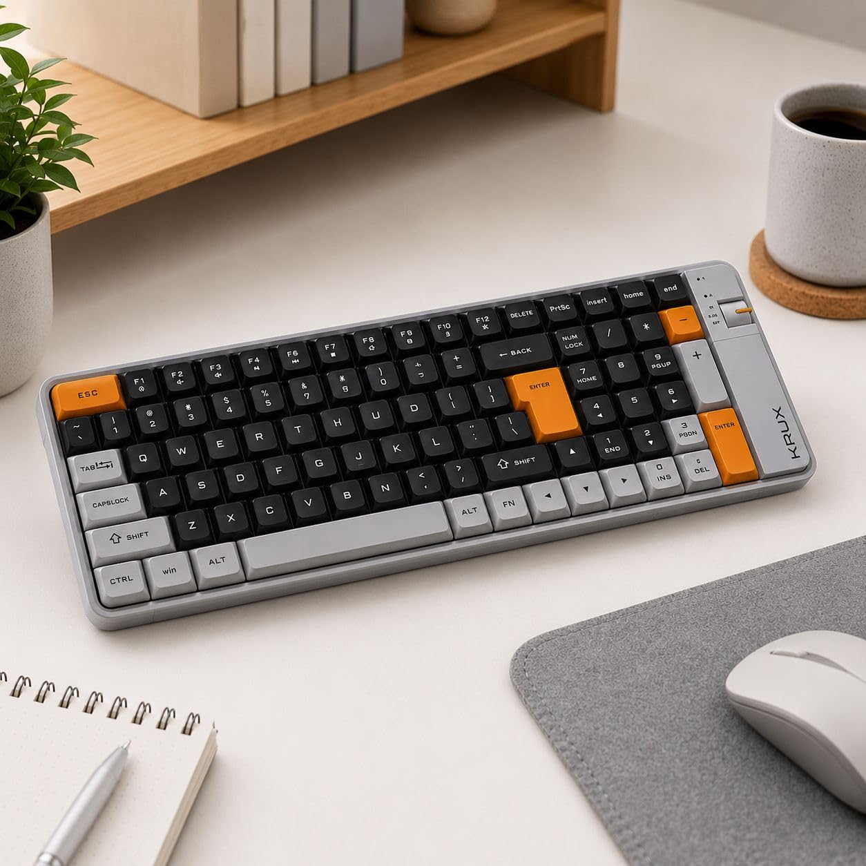 KRUX Zyro 96%, klawiatura bezprzewodowa membranowa, kompaktowa z blokiem numerycznym, Bluetooth i 2.4 GHz, USB-C ładowanie, cicha praca, 100 klawiszy, do pracy biurowej i domu