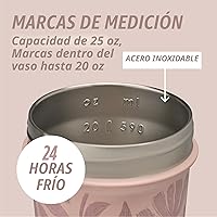 Vista 4 de BlenderBottle Sport Flip Shaker Cup Botella de agua aislada de acero inoxidable con batidor de alambre, 25 onzas, flores marrones