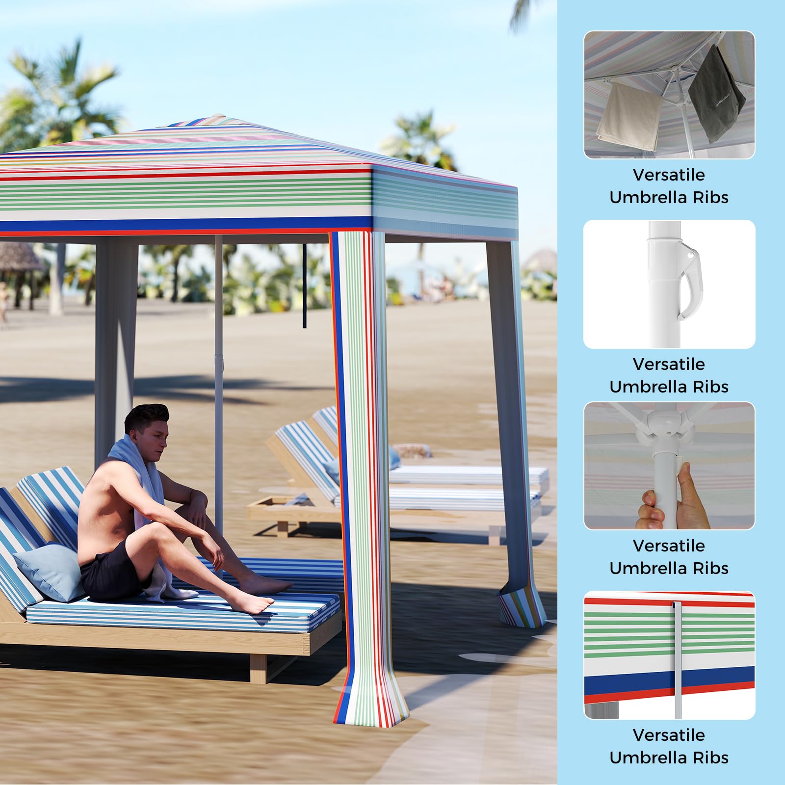 COSTWAY Namiot plażowy 2 x 2 m, rozkładany namiot przeciwsłoneczny z workami na piasek i torbą do przenoszenia, ochrona przed słońcem, ochrona przed wiatrem, muszla plażowa, do użytku na zewnątrz, na