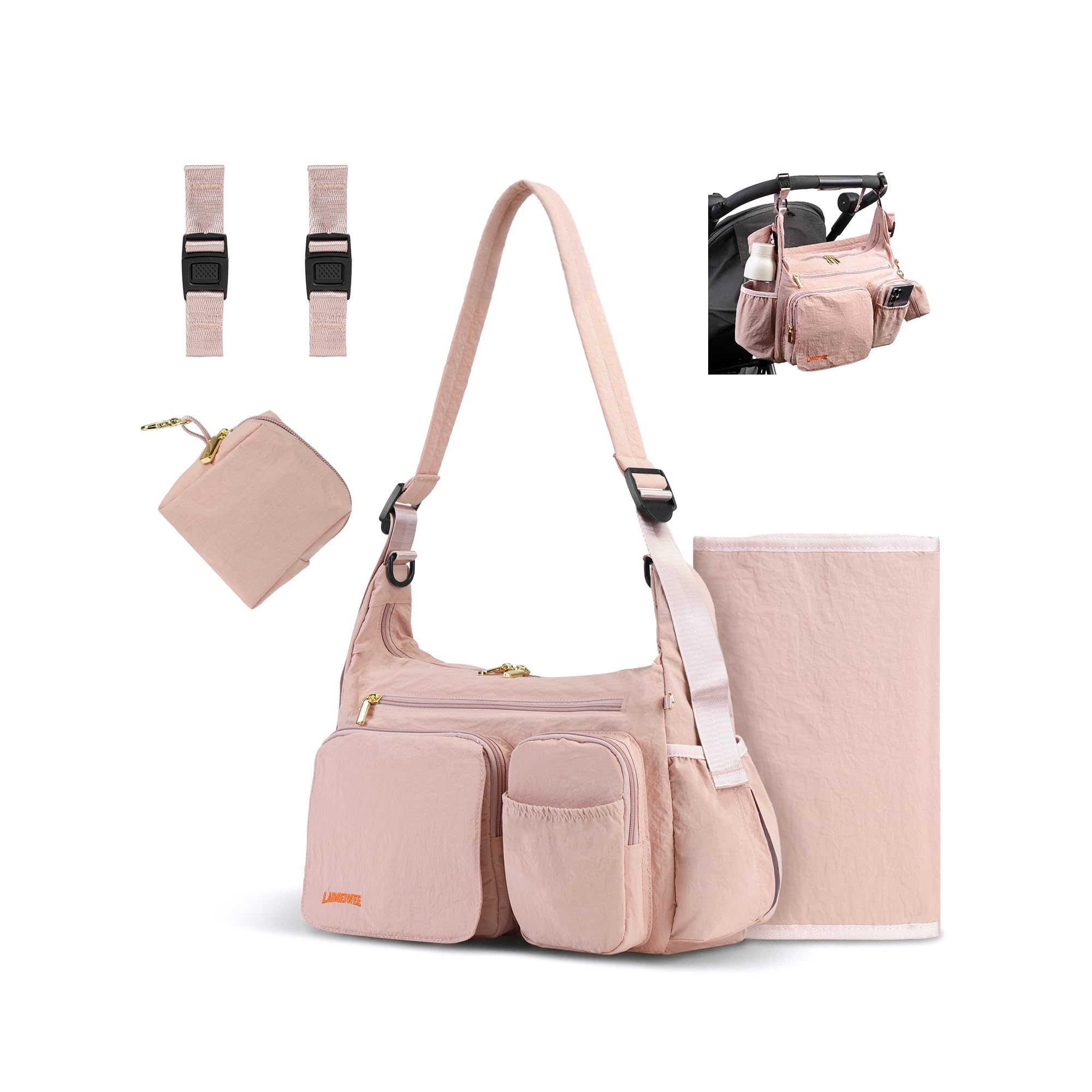 Bolso Cambiador Mullido 2 en 1, Organizador de Carrito y Bandolera para Mamá, 13L Ligero, Bolsa de Viaje Bebé, Trabajo, Gimnasio, Hospital Maternidad
