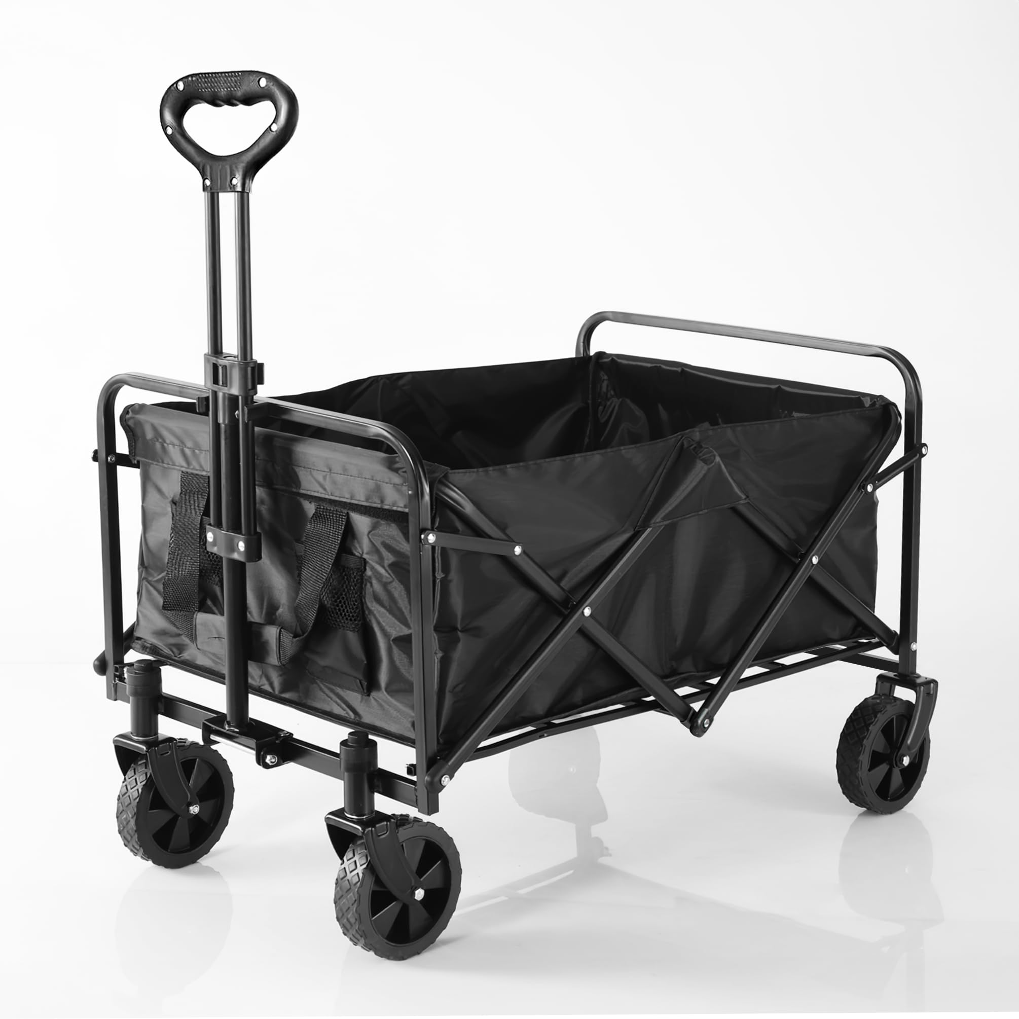 XKZG Collapsible Folding Wagon, Large Capacity, Heavy Duty, Portable, for Sports, Shopping, Camping (Black)