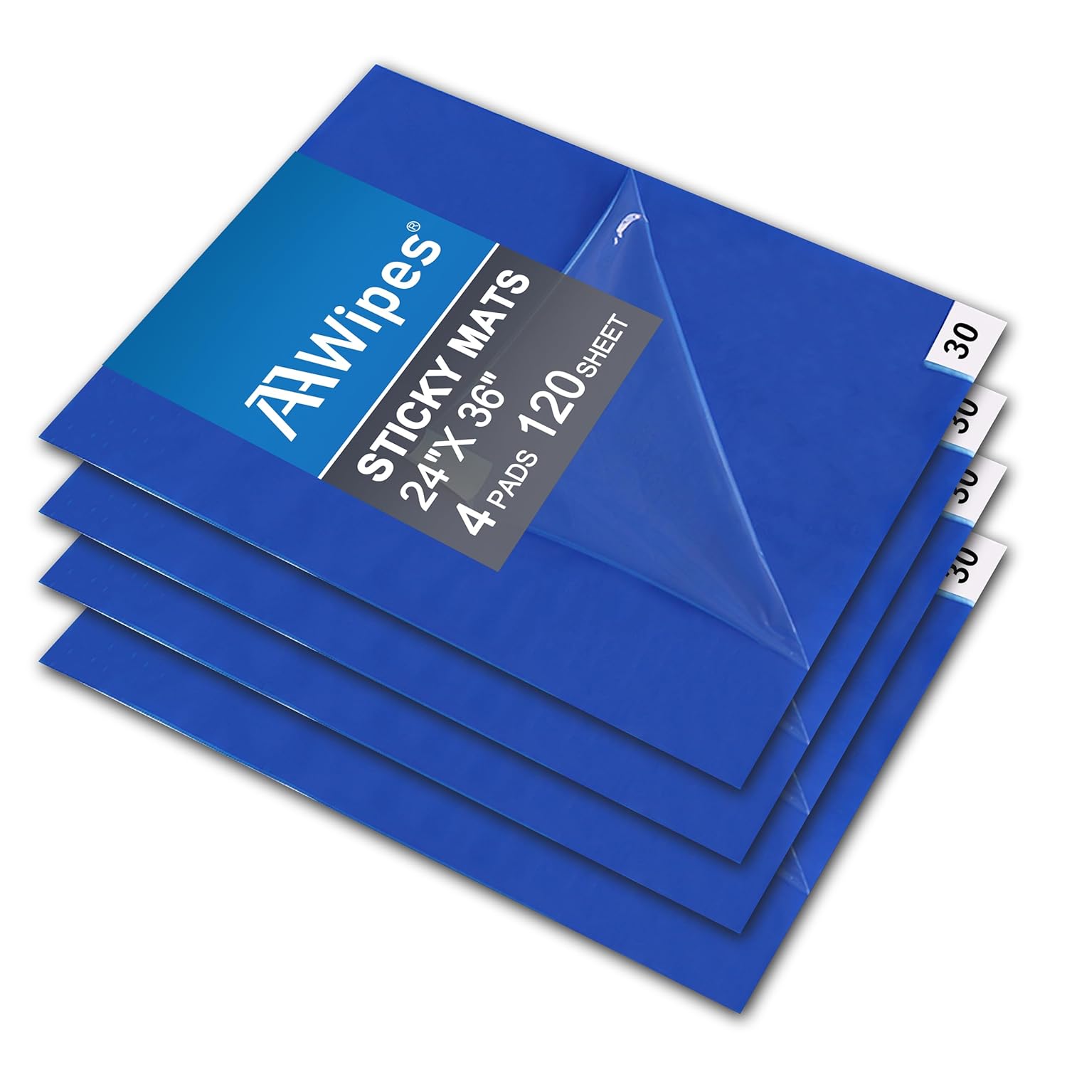 AAwipes Sticky Mat Tacky Pads Adhesive 24" x 36" 4 Packs, 30 Sheets/Packs, 120 Sheets Total Blue Cleanroom Floor Mats for Laboratory Construction Hospital Shoes 24" x 36" Blue