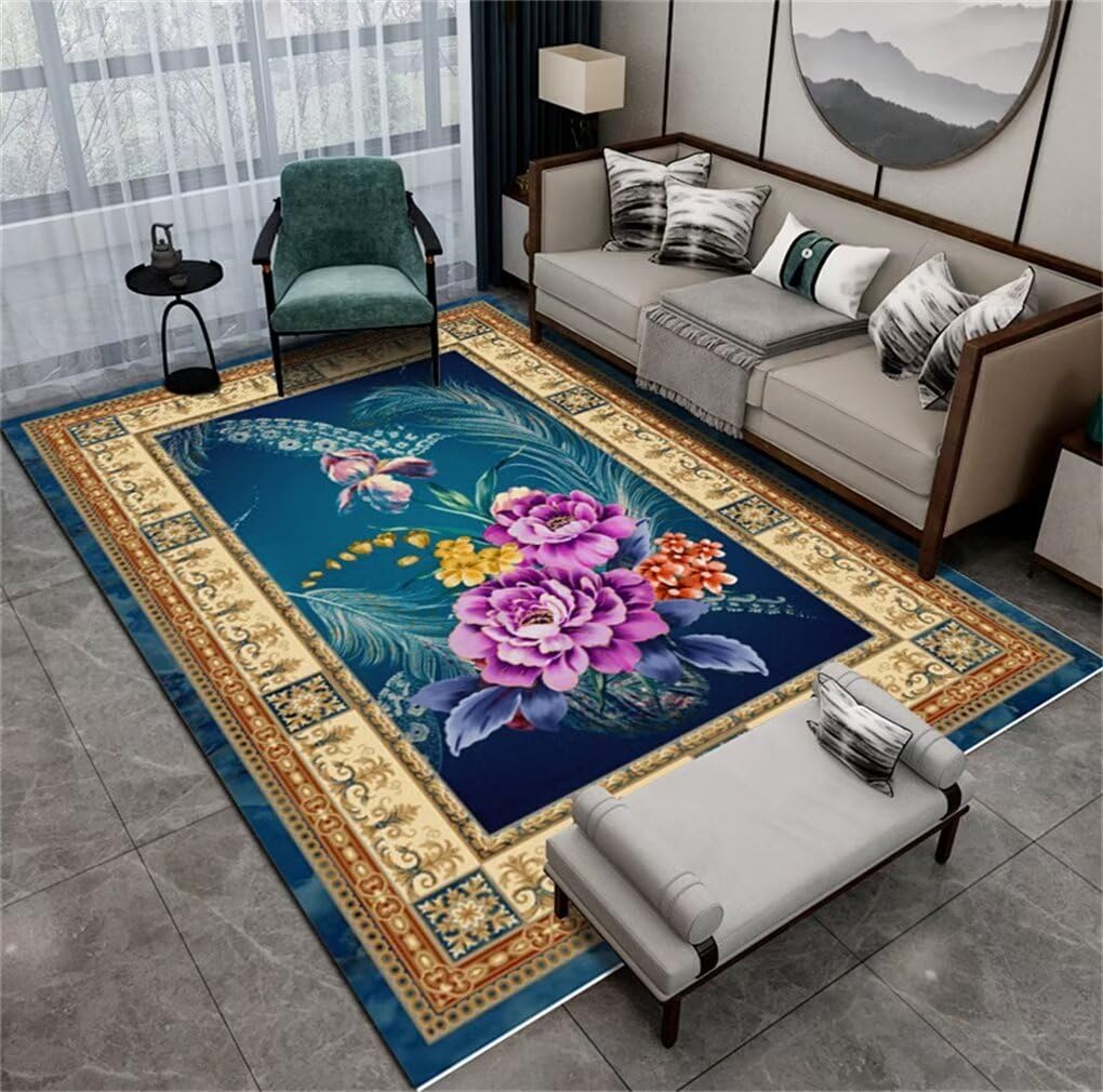 Tapis couloir chambre ado grand tapis 50x150cm bleu lavable pour le salon