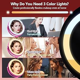 MIYADIVA Makeup Mirror with Lights, 20X Magnifying Mirror with Light and Touch Switch, 2-Sided Vanity Mirror with 3 Color and 80 LEDs, Hot Pink
