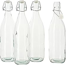 VBS Bouteille en verre avec fermeture à étrier ronde, 1 litre, 4 pièces, conservation idéale, étanche à l'air, réutilisable, écologique, bouteilles en verre pratiques