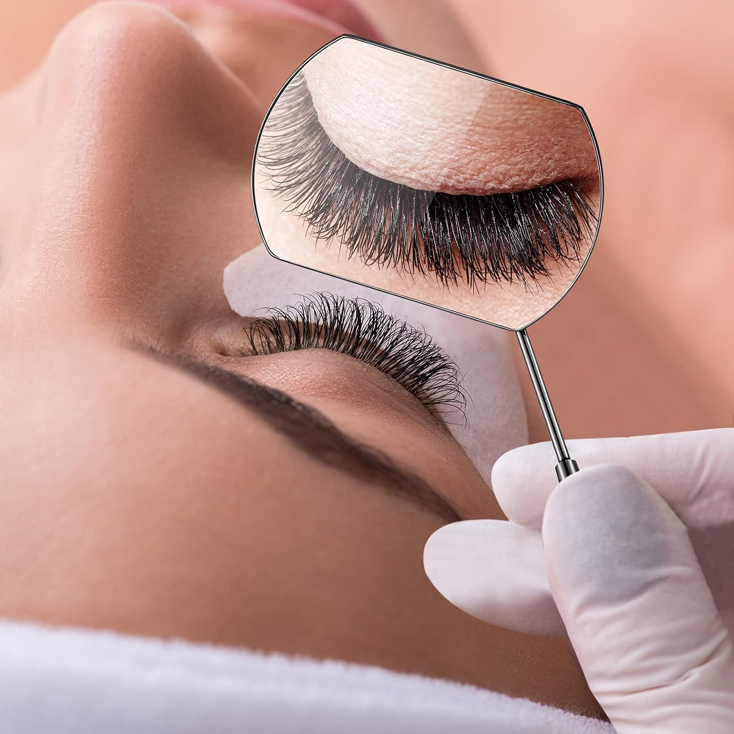 2 Pieces Lash Mirror, Mirror for Eyelash, Large Square Mirror Stainless Steel Eyelash Mirror Lash Tools Eyelash Extensions (Black)