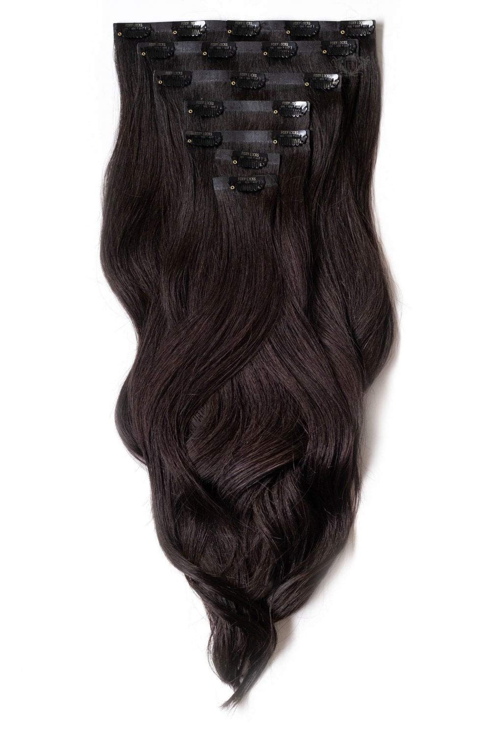 Foxy Locks Superior Seamless Clip In 100% Human Remy Hair Extensions - Various Lengths and Colours (22", Brown Black (#1B))