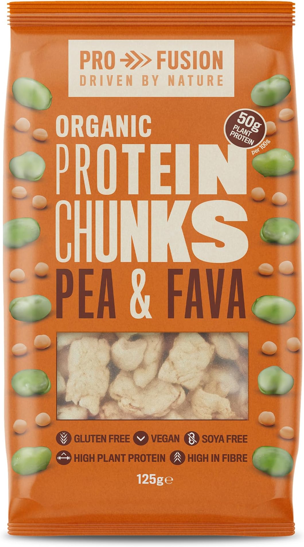 Profusion Organic Vegan Pea and Fava Protein Chunks, 125g - High Protein & Gluten-Free - Soya-Free Meat Substitute