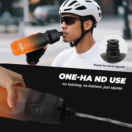 Miniatura 2 de QuiFit Botella de agua para bicicleta, paquete de 2, botellas exprimibles de 24 onzas, sin BPA, a prueba de fugas, jarra deportiva reutilizable con
