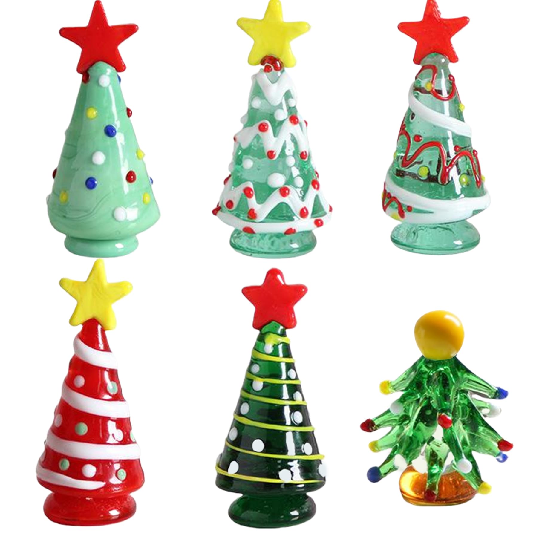 Mini Christmas Tree 6Pcs 6 Style Self-standing Tabletop Christmas Tree Decorative Colored Glass for Home, Office, Mantel, Mall, Tabletop