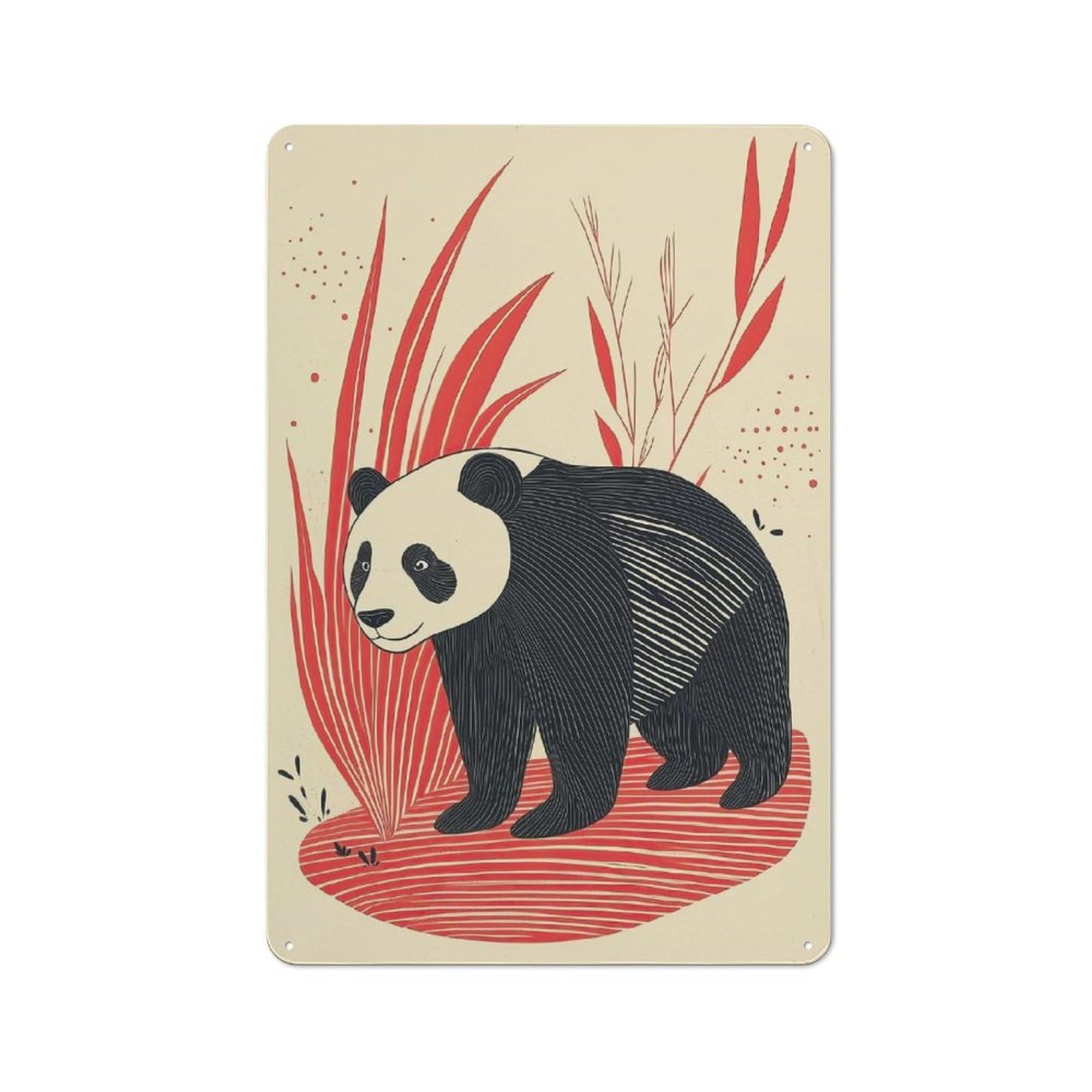 Junmoney Style-2 Panda In Red Grass Rustic Printed Metal Sign 30X20cm For Bar Or Restaurant, For Bar Decor Enthusiasts