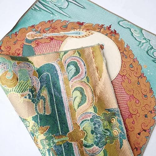 Miniatura 4 de Tapiz de budismo tibetano Thangka con bordado de seda, color negro, Wenshu Manjushri Tangka Fengshui, mural, pintura mural para colgar en la pared
