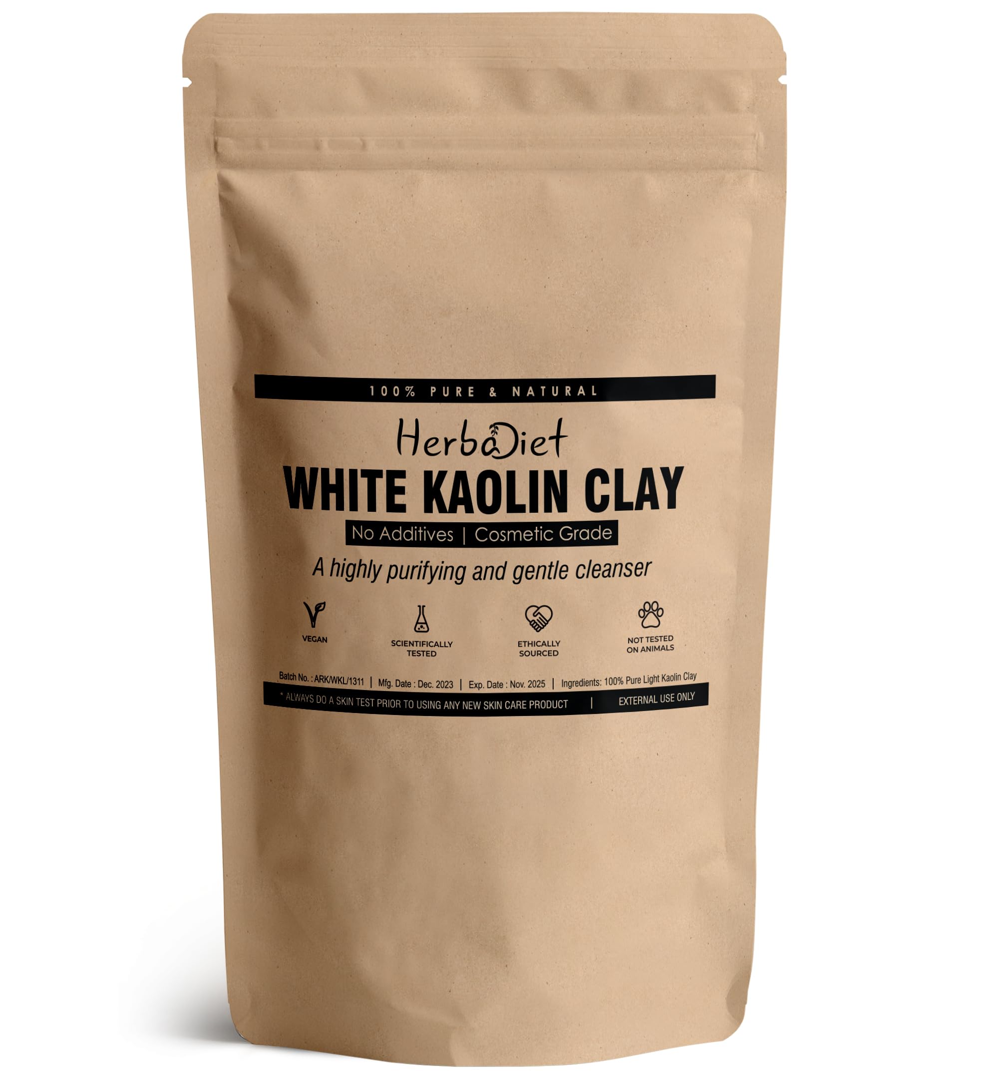 Herbadiet Kaolin Clay Powder, 100% Pure & Natural, Fine Grade, 100g - Ideal for Skin Detox, Face Mask, Skin Cleanser & Rejuveation