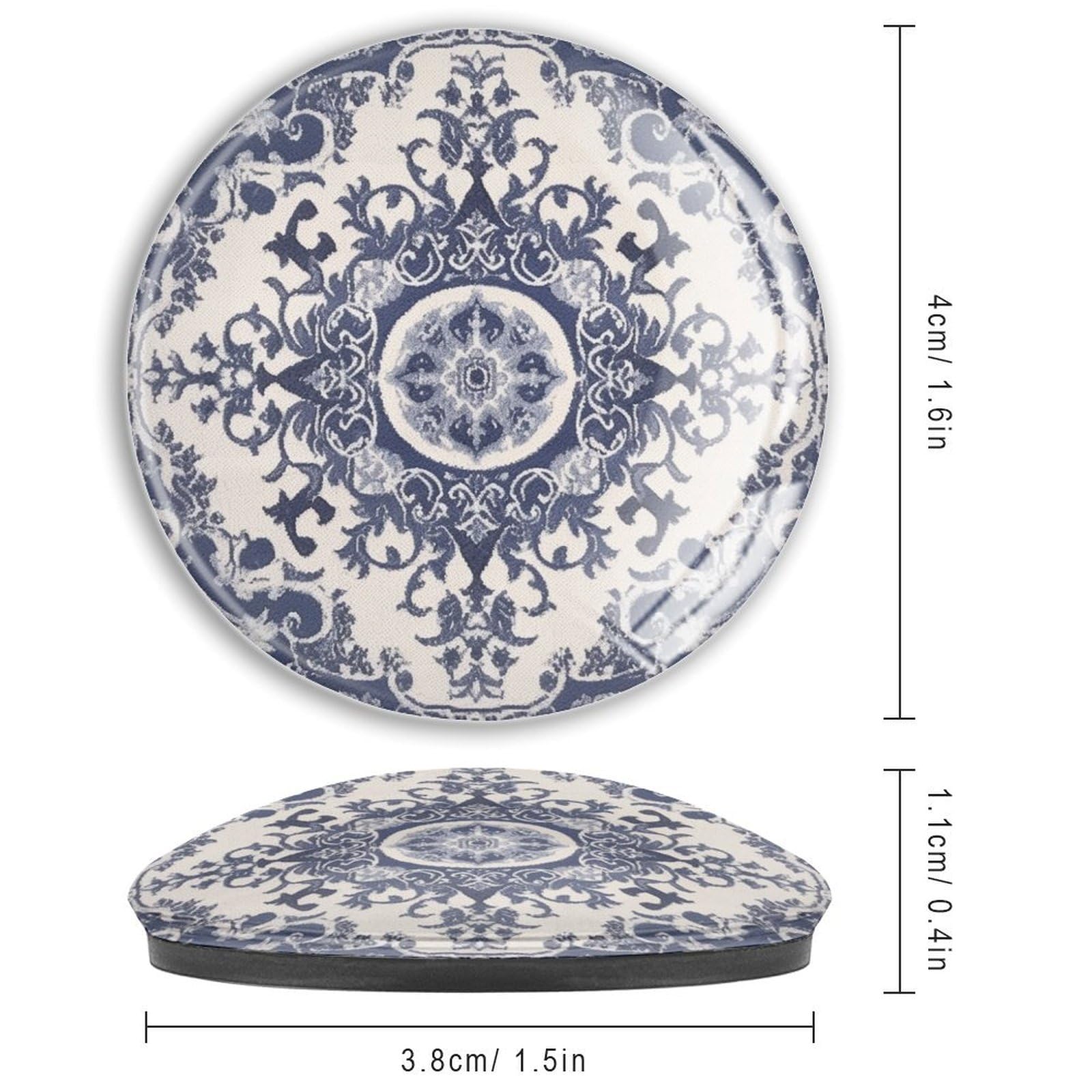 Chinoiserie - Imanes de cristal para nevera, damasco azul con bonitos imanes de color azul marino, imanes redondos chinos tradicionales, retro, rústicos, fuertes imanes para aula, cocina,