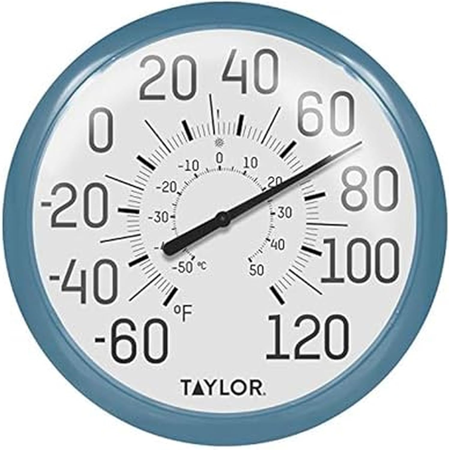 Taylor Big & Bold 13.25" Teal Wall Thermometer - Easy Read Indoor Outdoor for Patio Pool Garden -60°F to 120°F