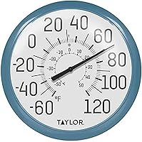 Taylor Big & Bold 13.25" Teal Wall Thermometer - Easy Read Indoor Outdoor for Patio Pool Garden -60°F to 120°F