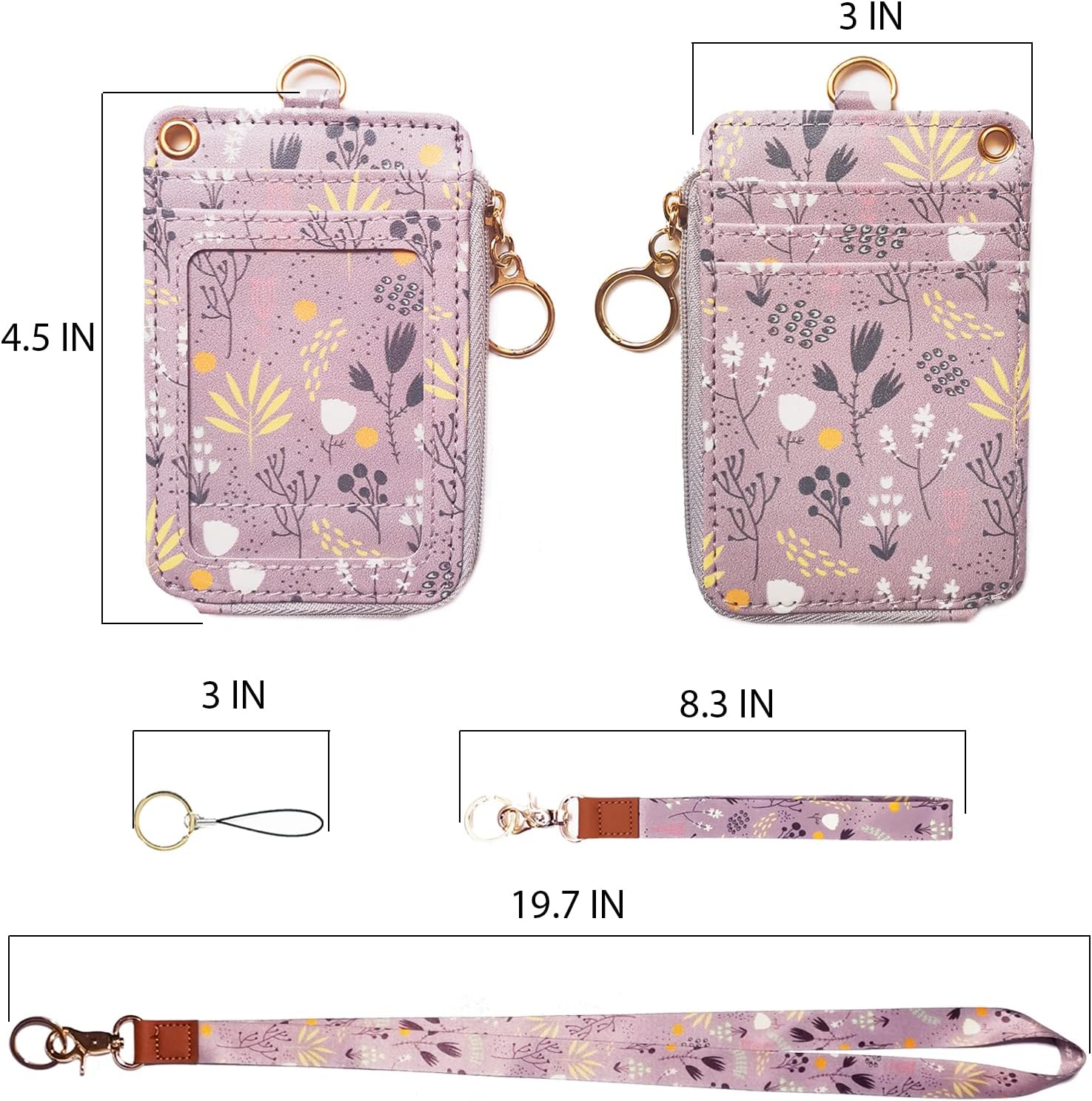 bolimoss Lanyard with Wallet,Zip ID Case with Lanyard,Lanyard Badge Holder,Lanyard Wallet for Women,Fashion Lanyard Wallet, ID Case Wallet with Lanyard（ Light Purple Gray ） image 2