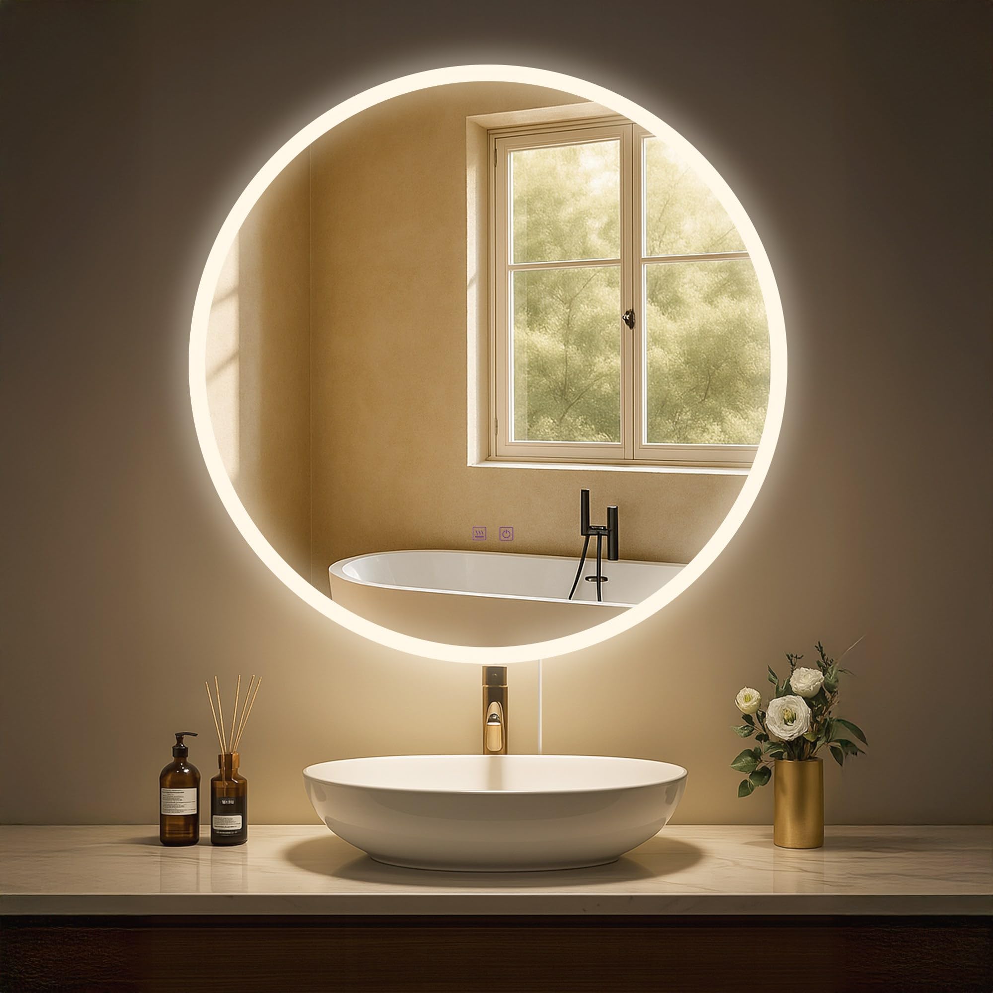 CLP Espejo de baño Laconia con iluminación, Altavoz Bluetooth, Espejo de baño antivaho, Espejo de Pared Redondo LED Regulable, Tamaño:Ø 70
