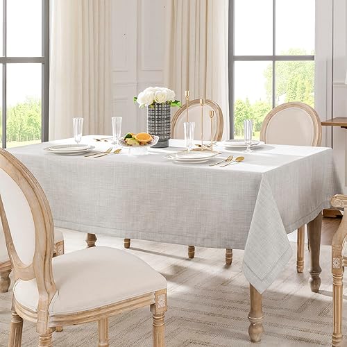 Miniatura 2 de EFFICINATURE Mantel rectangular de lino con vainica de 52 x 70 pulgadas, impermeable, resistente a las arrugas, lavable, para cocina, comedor,