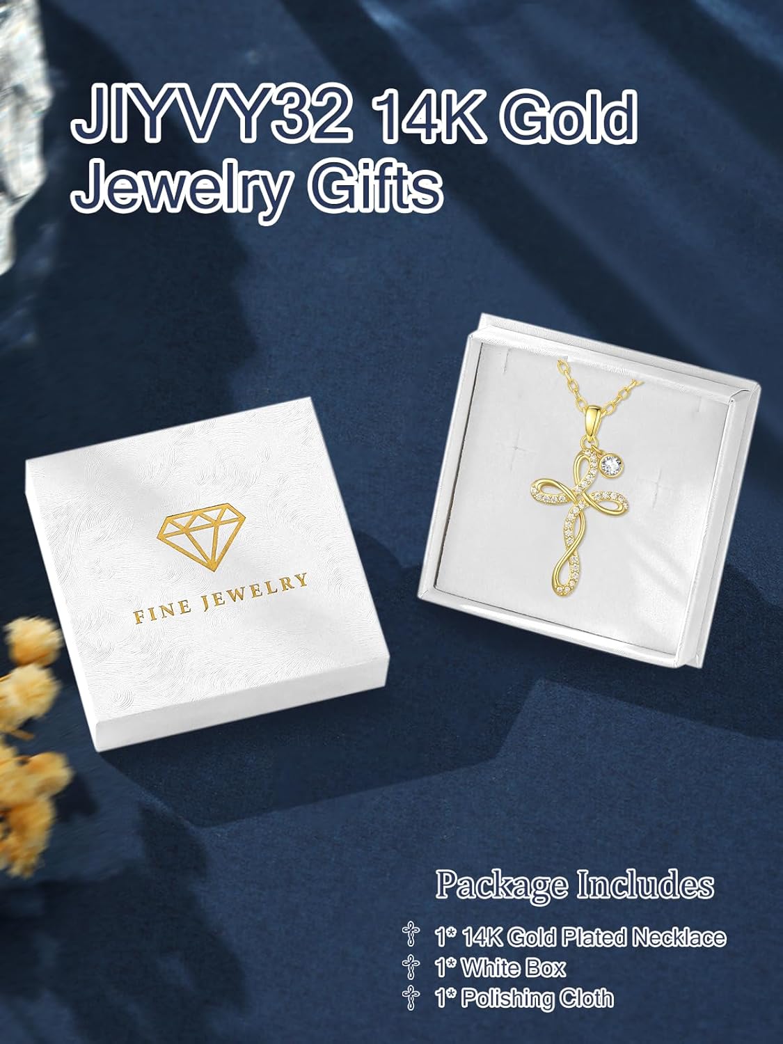 Cross Necklaces for Women, 14K Gold Cross Jewelry with Birthstone Pendant, Valentines Day Birthday Gifts for Her, 18+2 Inch Chain