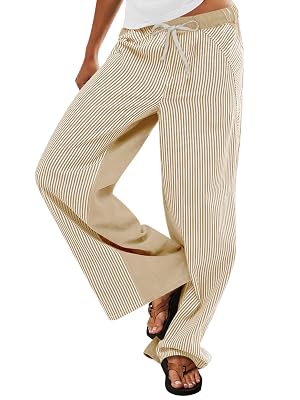 Low Rise Striped Pants for Women Pull On Drawstring Boho Wide Leg Jeans Trendy 2026