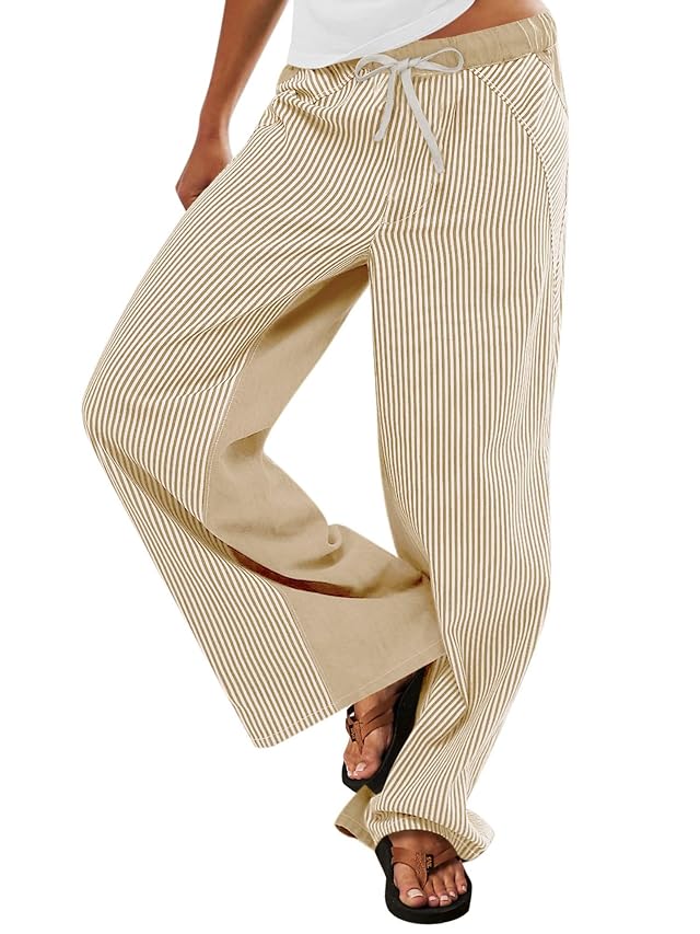 Low Rise Striped Pants for Women Pull On Drawstring Boho Wide Leg Jeans Trendy 2026