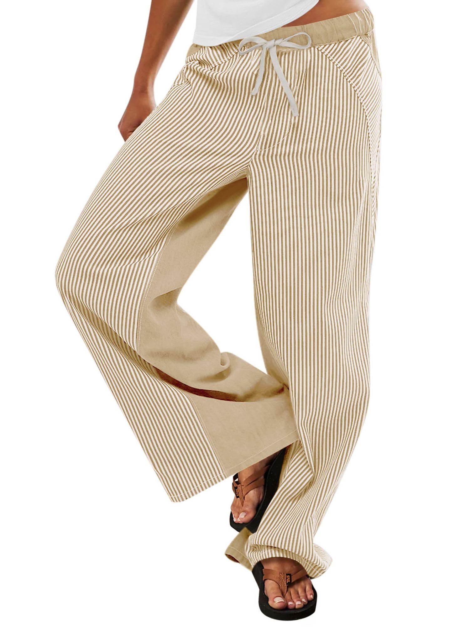 Low Rise Striped Pants for Women Pull On Drawstring Boho Wide Leg Jeans Trendy 2026