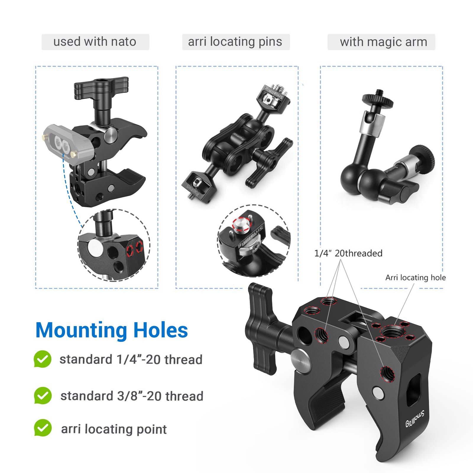 SMALLRIG Super Clamp mit Backe Öffnet von 10 bis 55 mm Universal Befestigungs-Mechanismus Starke tragende Struktur - 2220