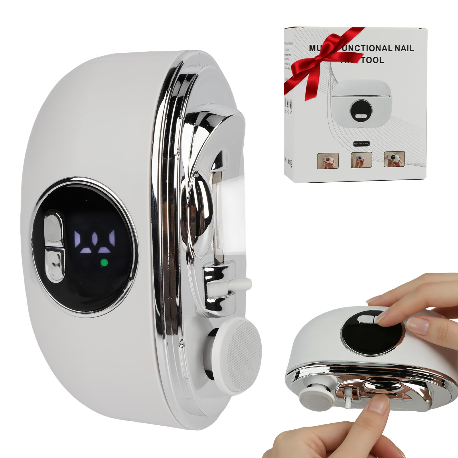 Cortauñas Electrico y Pulidor 3 en 1, 3 Velocidades Ajustable Cortauñas Electrico Pies con Luz LED y Recipiente, Recortes de Uñas, Seguro y Silencioso para Bebés, Personas Mayores y Adultos (Blanco)